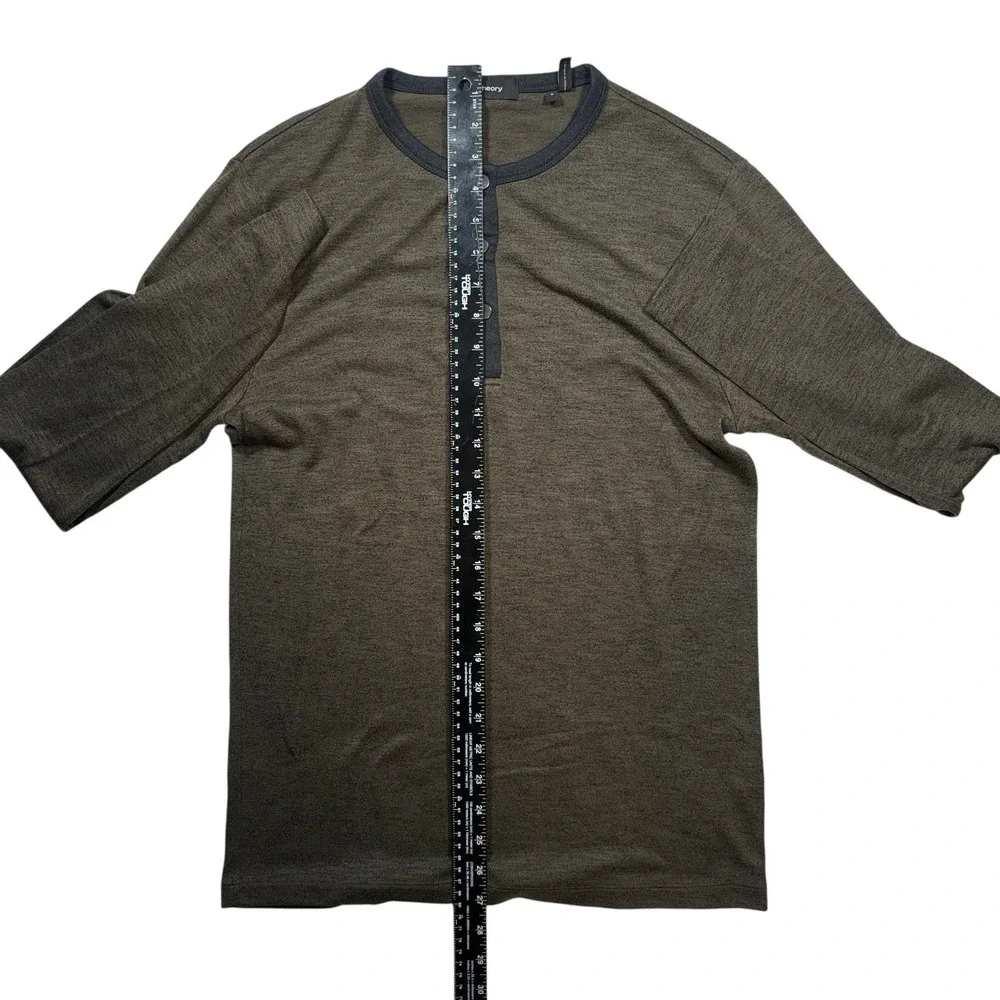 Theory Shirt Mens Long Sleeve Contrast Henley‎ Snap Green Small